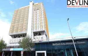 Belfast City Hospital - Front of building - Devlin Mechanical Logo